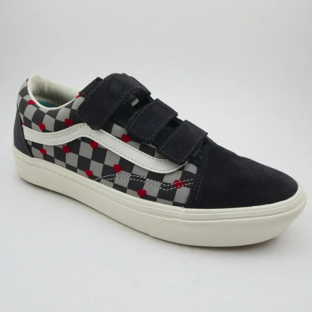Vans Men US 6.5 Checkered Black and White Sneakers with Red Accents Excellent